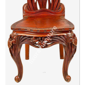 Chaise de salle à manger de luxe en bois massif, sculptée à la main, avec motif de fleur d'iris, finition cerisier antique - Product Image 4
