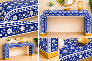 Artisan Bone Inlay <b>Console</b> <b>Table</b> Decorative Entryway <b>Desk</b> Luxurious Hallway Accent Furniture For Living Room Decor - Product Image 3
