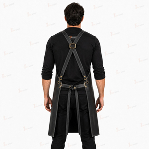 Tablier unisexe en cuir noir Tigerwear avec quatre poches, motif gaufré, fermeture à boutons-pression, manches courtes, pour restaurants et bars - Product Image 4