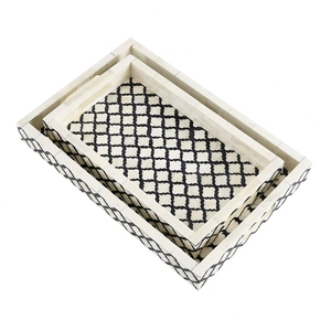 Plateau de service en résine avec incrustation d'os, plateau de service alimentaire pour le petit-déjeuner, plateau de rangement pour la cuisine, salon, salle de bain, hôpital et extérieur - Product Image 4