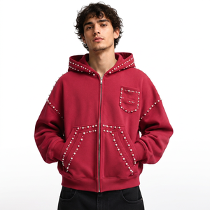 Sweat-shirt d'hiver personnalisé pour homme, à fermeture éclair, orné de perles, en coton épais, coupe oversize, style streetwear, marque privée, vêtements OEM ODM - Product Image 1