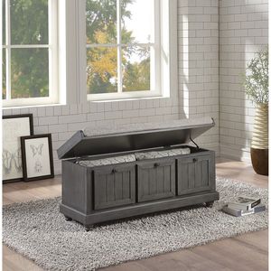 Panca contenitore in legno massello grigio scuro resistente con seduta imbottita in schiuma e coperchio ribaltabile, mobile per la casa - Product Image 2