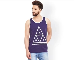 Camiseta sin Mangas con Estampado Geométrico Morado para Hombre, Cuello Redondo, Estilo Casual, Transpirable, de Algodón, con Diseño de Logotipo Frontal - Product Image 1