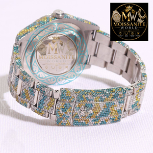 Montre de luxe unisexe à quartz avec diamants, boîtier carré en acier inoxydable 41 mm, affichage de la date automatique, résistante à l'eau, fermoir pliant, saphir - Product Image 3