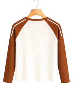 Custom Brown White Raglan Long Sleeve T Shirt Men Ribbed 100% Cotton Crew Neck Casual <b>Baseball</b> <b>Tee</b> OEM Manufacturer Supplier - Product Image 2