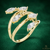 Anillo de diamantes cultivados en laboratorio con corte pera y marquesa, anillo de banda de oro lisa con diseño abierto y dividido, anillo único para novia