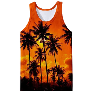PRIMEFIELD ENTERPRISES Men's Tropical Palm <b>Tree</b> Print <b>Tie</b>-Dyed Eco-Friendly Sleeveless Tank Top O-Neck Casual Knitted Polyester - Product Image 4