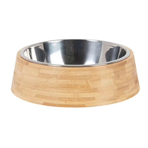 Bol pour animaux de compagnie en bambou naturel tissé avec double gamelle en acier inoxydable pour chien et chat, station d'alimentation écologique pour animaux de compagnie - Product Image 1