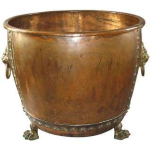 Maceta Vintage de Latón con Asas de Cabeza de León y Patas, Contenedor de Leña de Cobre Antiguo, Recipiente para Carbón, Decoración Rústica - Product Image 1