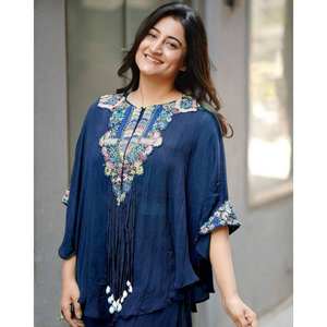 Ensemble de fête pour femmes Bhanderi -BE, haut-blouse et pantalon palazzo bleu, taille unique - Product Image 5