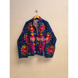 Wholesale <b>Velvet</b> Suzani Embroidered Handmade Floral Design Autumn Stand Collar Knitted Jacket <b>Coat</b> with Cotton Lining - Product Image 3
