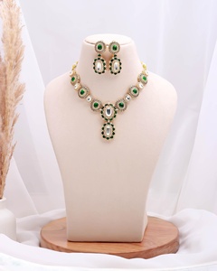 Emerald Polki <b>Necklace</b> Set Kundan Meena Design 22K Gold Plated Brass Bridal Jewelry Gift For Her - Product Image 1