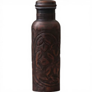 Botella de Agua de Cobre Hecha a Mano, Diseño Negro en Relieve de Arte Moderno, 900 ml, a Prueba de Fugas, Portátil, para Viajes al Aire Libre, Personalizable - Product Image 1