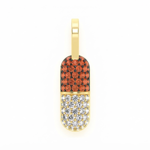 Collier tendance en or 10K micro-pavé de moissanite, pendentifs et breloques personnalisés en forme de petite capsule multicolores avec diamants fins - Product Image 1