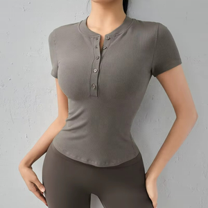 Vêtements de yoga pour femmes, t-shirt de sport à manches courtes, élastique et respirant, vêtements de course professionnels, vêtements de fitness - Product Image 5