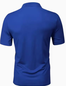 เสื้อโปโลผู้ชายสีน้ำเงินล้วนทรงเข้ารูปแขนสั้นผ้าถักแบบลำลองติดกระดุมด้านหน้า - Product Image 2