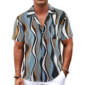 Camisas de Playa de Manga Corta con Botones para Hombre, Diseño Clásico Hawaiano en Negro, Tela Twill, OEM ODM - Product Image 1