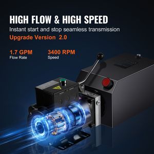 Nuova Unità Idraulica da 15 Quarti con Pompa per Rimorchio Ribaltabile a Singola Azione, Pressione Massima 3200 PSI, Portata 1.7 GPM, AC 220V - Product Image 4