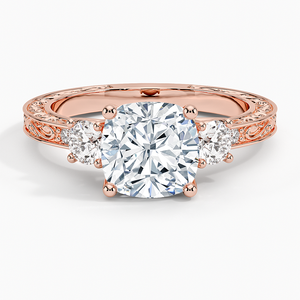 Elegant 14K Yellow Gold Antique Scroll Engraved Three Stone <b>Diamond</b> <b>Ring</b> Featuring Premium Craftsmanship - Product Image 5
