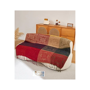 Plaid tissé géométrique abstrait ivoire bordeaux avec motifs en relief et franges pour un style de décoration moderne de canapé et de maison - Product Image 2