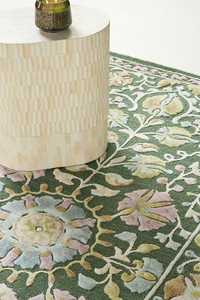 Alfombra Moderna de Lana Hecha a Mano con Diseño Abstracto en Verde Oliva, Lavable, para el Hogar o para Picnic - Product Image 2