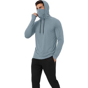 2026 Custom Made ODM Men's UPF 50 <b>Long</b> <b>Sleeve</b> Hooded Fishing Shirt Face Mask Anti-UV Quick Dry Pullover <b>Top</b> <b>Light</b> <b>Blue</b> - Product Image 1