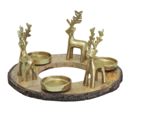 Elegant Gold Reindeer <b>Wreath</b> Handmade Candle Holder Natural Wood Bark <b>Base</b> Aluminium Christmas Table Centerpiece Holiday Decor - Product Image 3