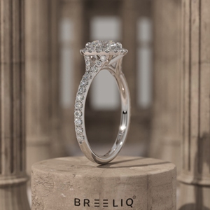 14K White Gold Round Diamond Halo Engagement Ring Pave Band Luxury <b>Bridal</b> Wedding Fine Jewelry - Product Image 2