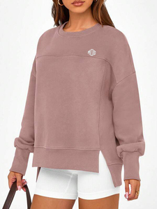 Women's Oversized Crewneck Sweatshirt 100% Cotton Side Slit <b>Drop</b> Shoulder Rib Cuffs Private Label Hoodies Factory Direct - Product Image 2