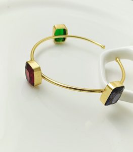 18K Gold Plated Handmade Brass Multi Stone Bangle with <b>Garnet</b> Blue Topaz Emerald Quartz for Women - Product Image 2