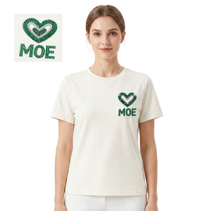 เสื้อเชิ้ตผู้หญิงคอปกกลม ทรงปกติ ผ้าฝ้าย ใส่ได้ทุกฤดู ประดับลายคริสตัลวิบวับ ดีไซน์ทันสมัย รับสกรีนแบรนด์ได้ - Product Image 1