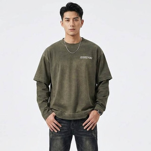 Camiseta de Manga Larga Personalizada para Hombre |   Camiseta Oversize de Algodón con Cuello Redondo Estilo Urbano |   Fabricante OEM y ODM - Product Image 1