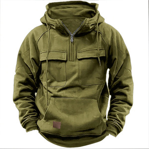 <b>American</b> Men's Hooded Multi Pocket Sportswear <b>Hoodie</b> Solid Color Sweatshirt All Season Knitted Western Style Pullover Jacket - Product Image 1