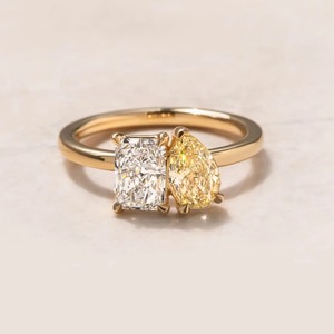 2.20CT <b>Two</b> <b>Stone</b> Yellow Pear And Radiant Diamond <b>Ring</b> 14K Gold Custom Jewelry Supplier - Product Image 1
