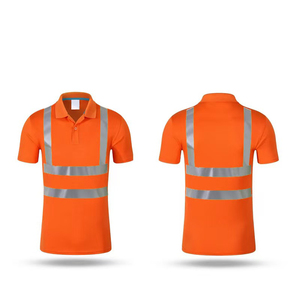 เสื้อโปโลแขนสั้นผู้ชายสีแดงพร้อมแถบสะท้อนแสง ไซส์ใหญ่ ผ้าถักโพลีเอสเตอร์ ชุดลำลองเพื่อความปลอดภัย - Product Image 2