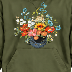 เสื้อฮู้ดลายดอกไม้สีเขียวมะกอก ทรงโอเวอร์ไซส์ มีกระเป๋าจิงโจ้ สไตล์ลำลอง สตรีทแวร์ - Product Image 6