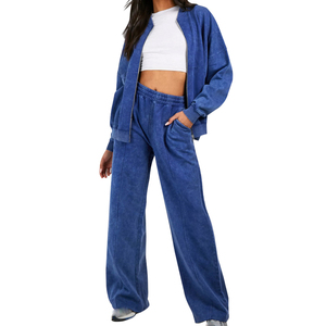 Nouvel ensemble de survêtement élégant pour femme, effet délavé, respirant, à manches longues, poids lourd - Product Image 1