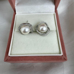 Boucles d'oreilles en perles d'eau douce naturelles de Zhuji, 10-11 mm, argent MS925, Aurora, perles d'eau douce presque parfaites - Product Image 3