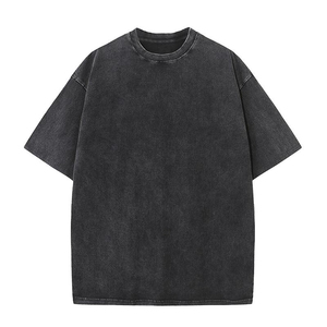 เสื้อยืดโอเวอร์ไซส์สีดำสำหรับผู้ชาย สไตล์สตรีท คอโอ แขนสั้น ไซส์พลัส ผ้าคอตตอนเจอร์ซีย์ เป็นมิตรต่อสิ่งแวดล้อม ระบายอากาศได้ดี ซักแบบแอซิดวอช - Product Image 2