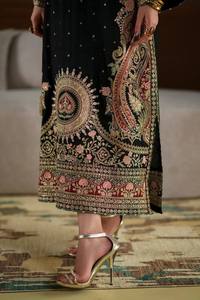 Ensemble de costume formel pour femme en velours noir brodé, haut et bas longs, dupatta, tenue de fête Paisley Salwar Kameez - Product Image 5
