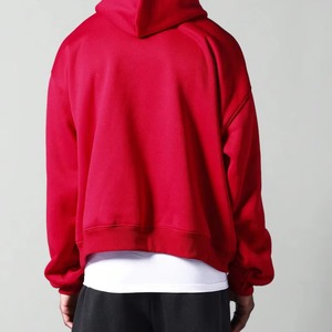 Sudadera con Capucha Extra Grande para Hombre, Color Rojo Sólido, 100% Algodón Felpa, Ropa Urbana Informal para Invierno - Product Image 4