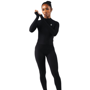 Camiseta de Manga Larga con Cuello Alto de Doble Capa para Mujer, Negra, Elástica, de Tela Suave, para Uso Diario, Deportiva, para el Gimnasio - Product Image 4