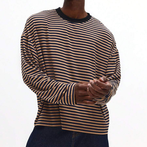 Summer Custom Made Men's Long Sleeve Striped Cotton Jersey T-Shirt O-Neck Casual Plus Size Knitted <b>Top</b> <b>Maroon</b> Stripes Men Shirt - Product Image 5
