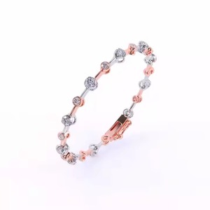 Customized Round Shape Moissanite Diamond <b>Bracelet</b> Bezel Setting 18K Yellow/ White/ Rose Gold Diamond <b>Bracelet</b> for Women - Product Image 1