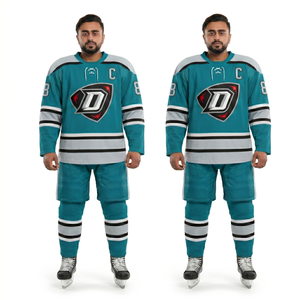 Camiseta de hockey sobre hielo personalizada para hombre, 100% poliéster, malla gruesa, uniforme de equipo extragrande, transpirable, con cuello con cordones - Product Image 1