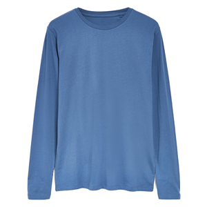 Camiseta de Manga Larga para Hombre, Cuello Redondo, Color Sólido, Corte Regular, Informal, de Algodón, Azul - Product Image 5