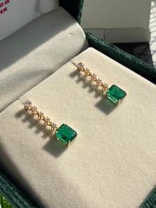 Pendientes de Esmeralda Auténtica con Corte Esmeralda, Plata de Ley 925, Chapados en Oro de 14K, Piedra de Nacimiento de Mayo, Estilo Art Deco, Elegantes, para Aniversario o Fiesta - Product Image 3