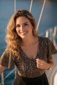 Vestido de Mujer con Estampado Animal Negro, Tela Crepé, Cuello en V, Manga Corta Acampanada, Largo Regular, Completamente Cosido, Estilo Occidental Elegante - Product Image 4