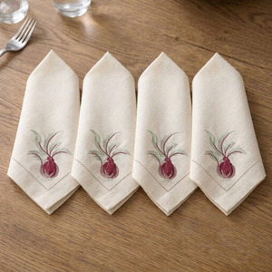 Custom Wholesale Embroidery Beetroot Natural <b>Linen</b> Dinner Napkin Hemstitch <b>Cloth</b> Napkin Machine Washable Durable Home Hotel - Product Image 1