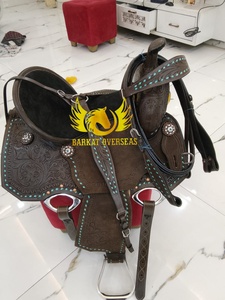 Custom New Genuine Leather Western Horse Saddle Barrel Racing Turquoise Buckstitch Portable Riding Dressage Custom logo - Product Image 2